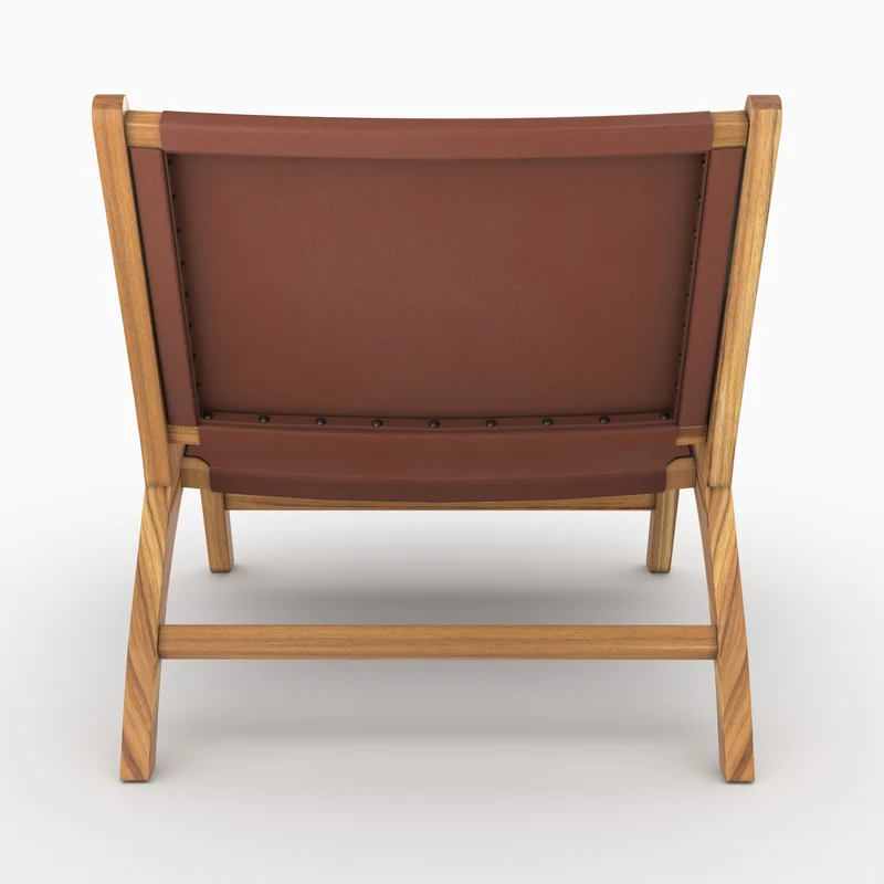 Fauteuil Kuna en teck et cuir marron