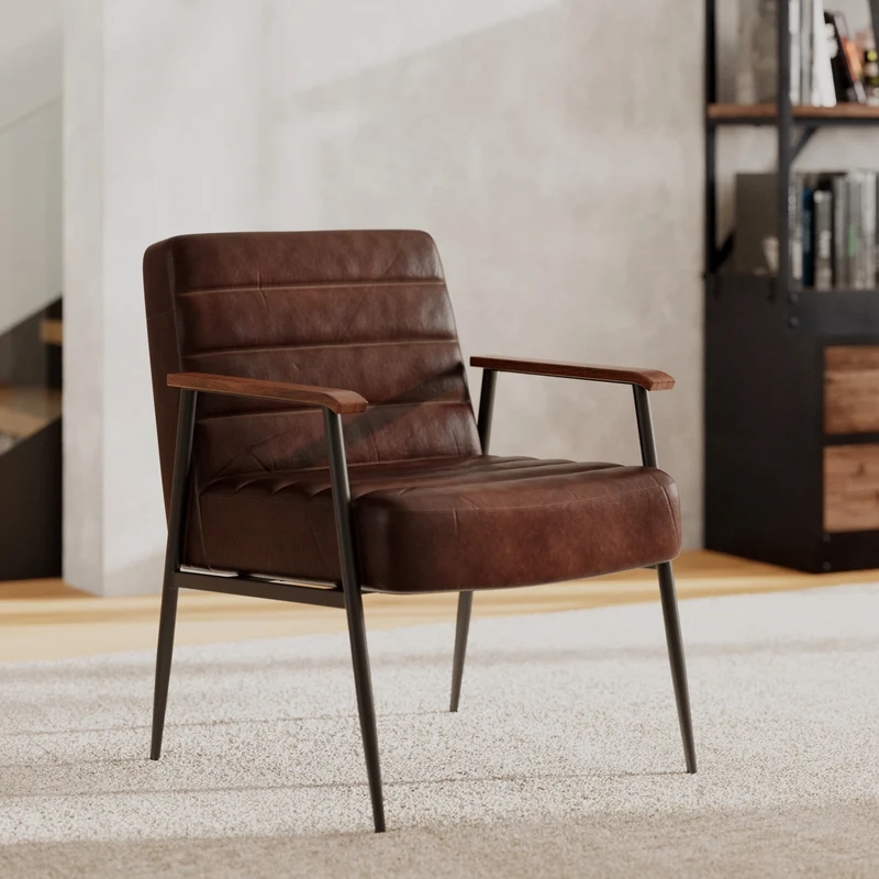 Fauteuil Hugues en cuir marron