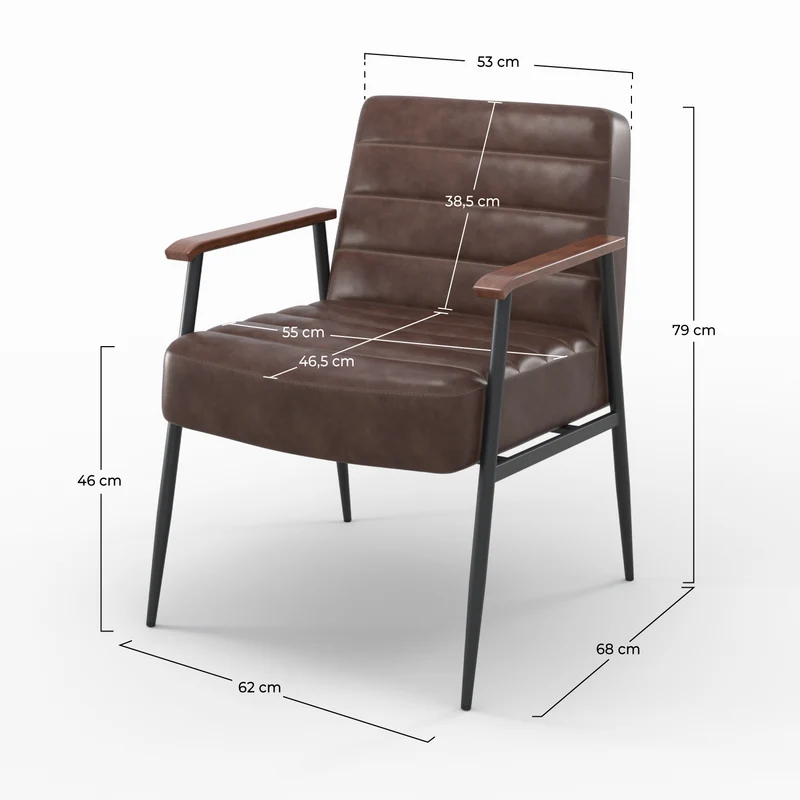 Fauteuil Hugues en cuir marron