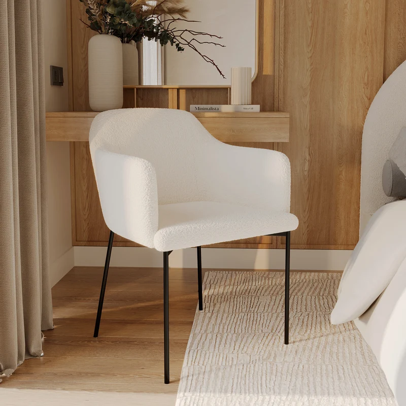 Fauteuil Glam en tissu blanc effet laine bouclette