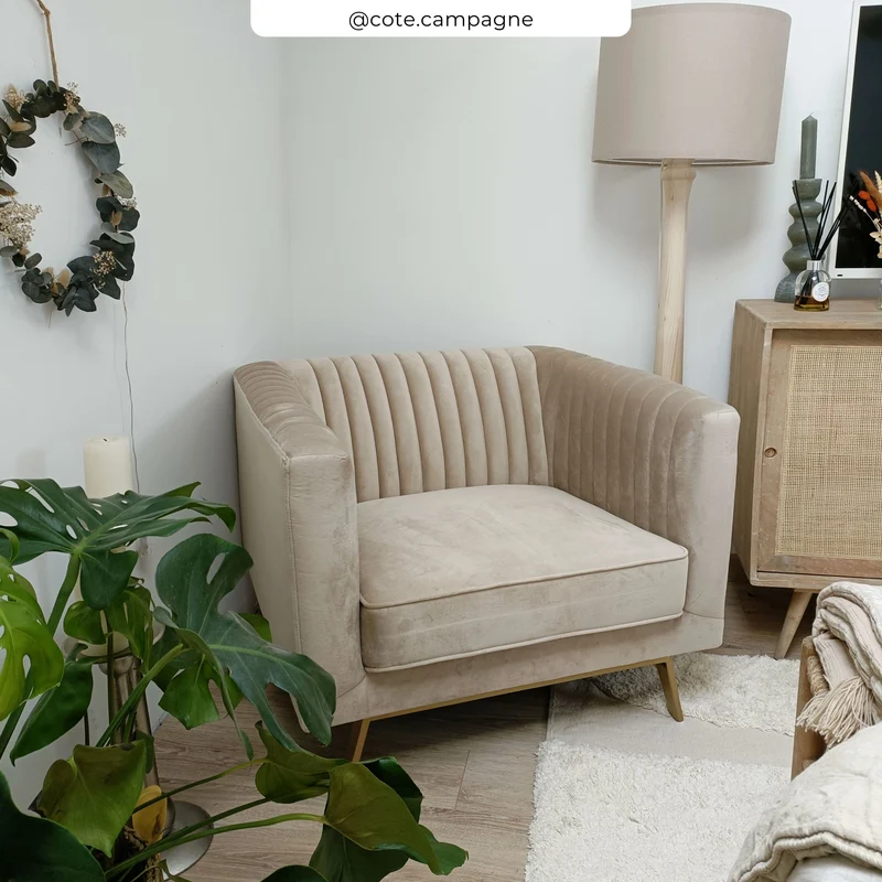 Fauteuil Gatsby en velours beige