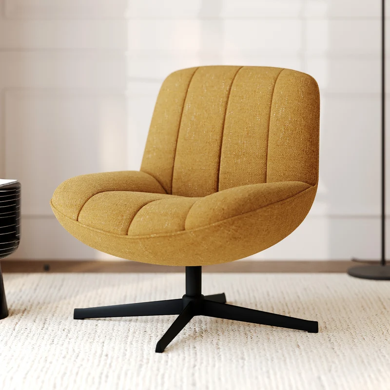 Fauteuil Elvis pivotant en tissu effet velours jaune moutarde