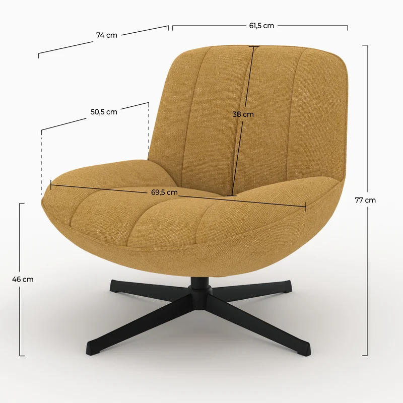 Fauteuil Elvis pivotant en tissu effet velours jaune moutarde