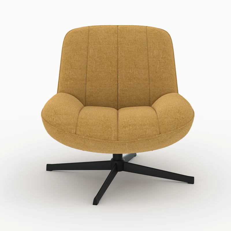 Fauteuil Elvis pivotant en tissu effet velours jaune moutarde