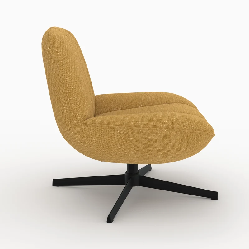 Fauteuil Elvis pivotant en tissu effet velours jaune moutarde