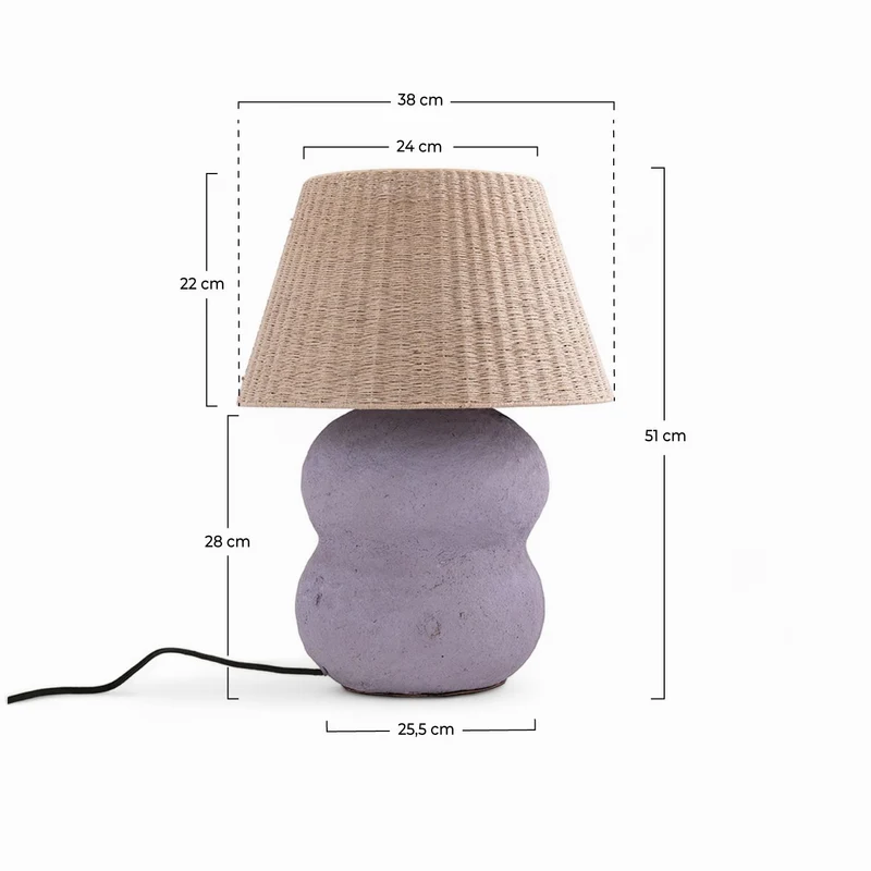 Lampe Ida en jute et papier mauve