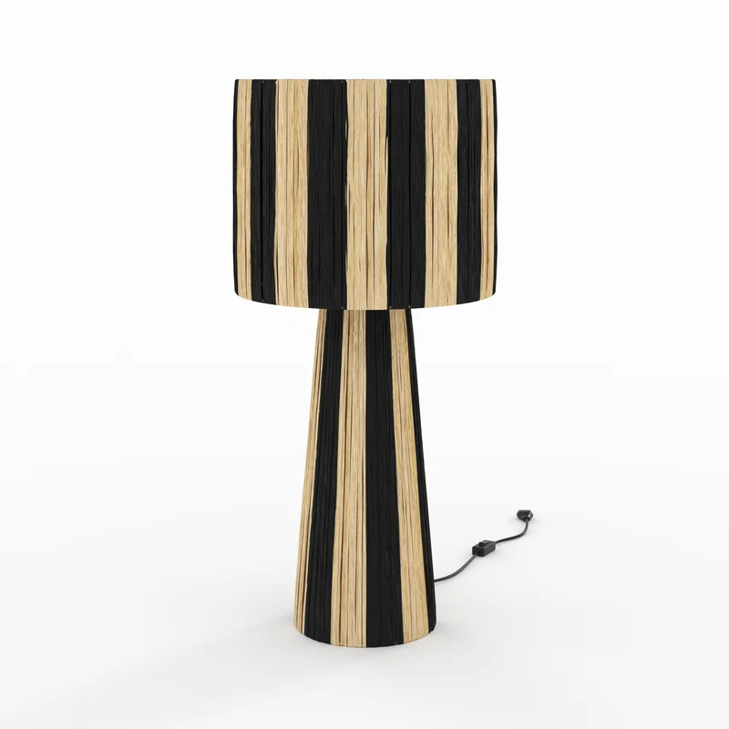 Grande lampe Soléa rayée noire en feuille de palmier