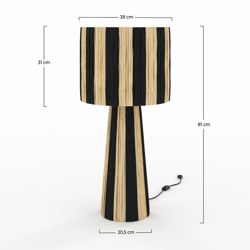 Grande lampe Soléa rayée noire en feuille de palmier