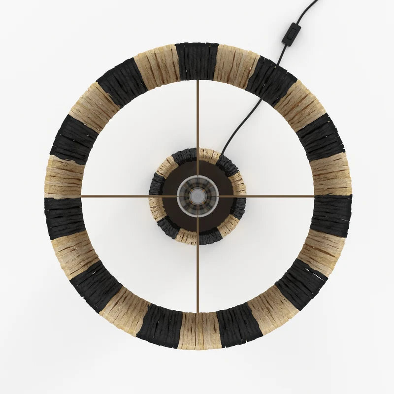 Grande lampe Soléa rayée noire en feuille de palmier