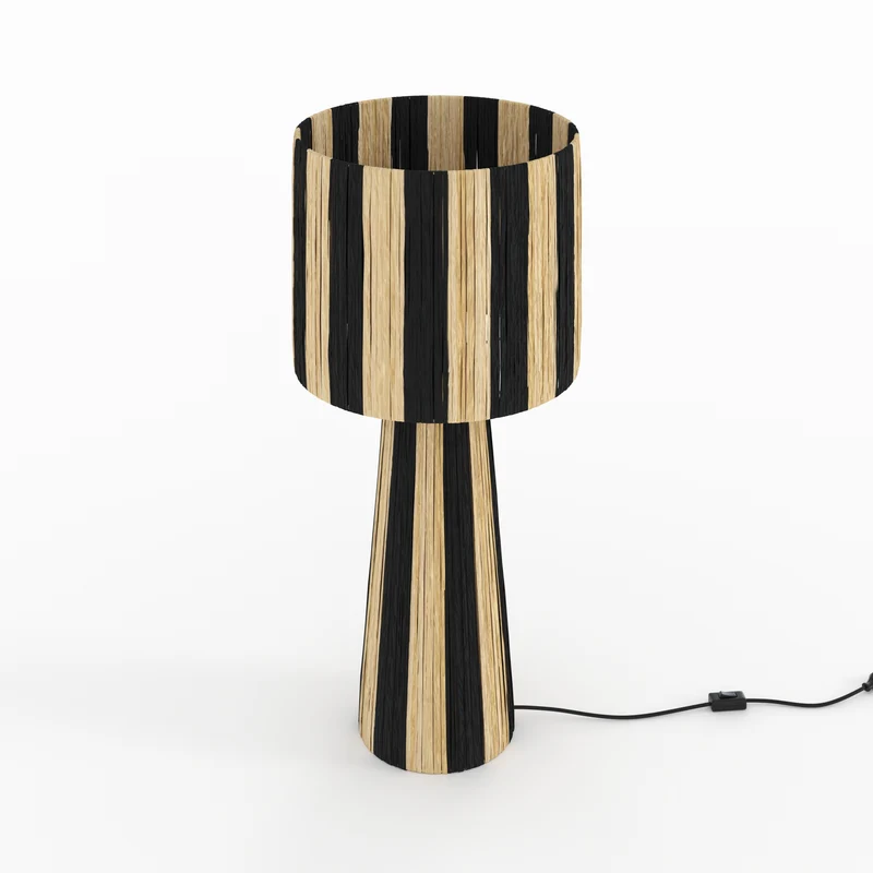 Grande lampe Soléa rayée noire en feuille de palmier