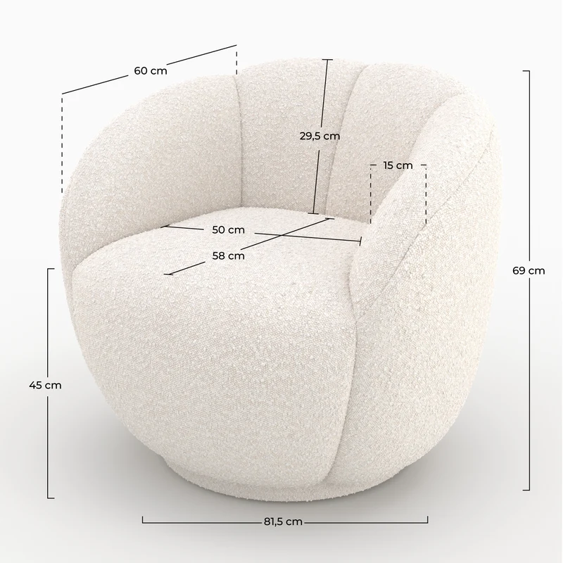 Fauteuil Ysé en tissu bouclé blanc