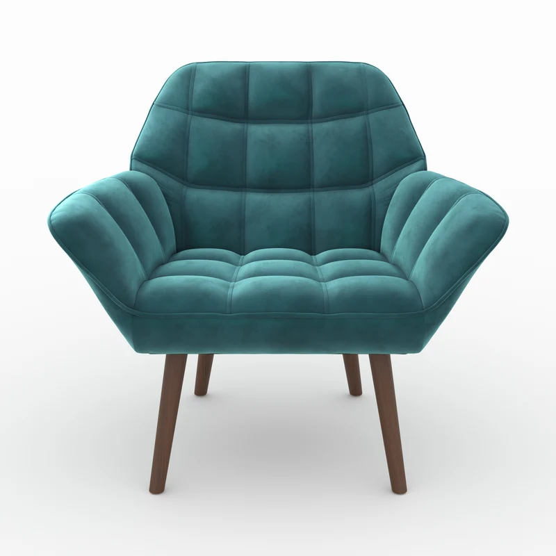 Fauteuil Simba en velours bleu canard
