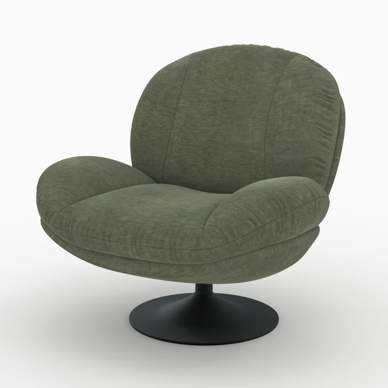Fauteuil Ricci pivotant en tissu effet velours vert kaki