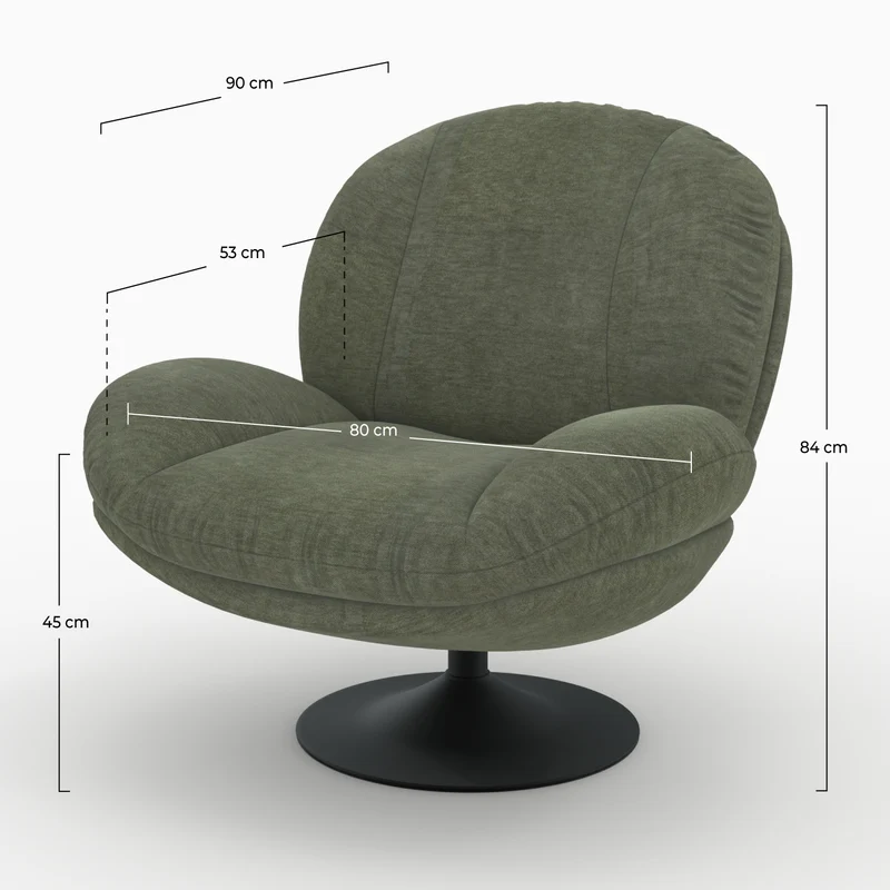 Fauteuil Ricci pivotant en tissu effet velours vert kaki