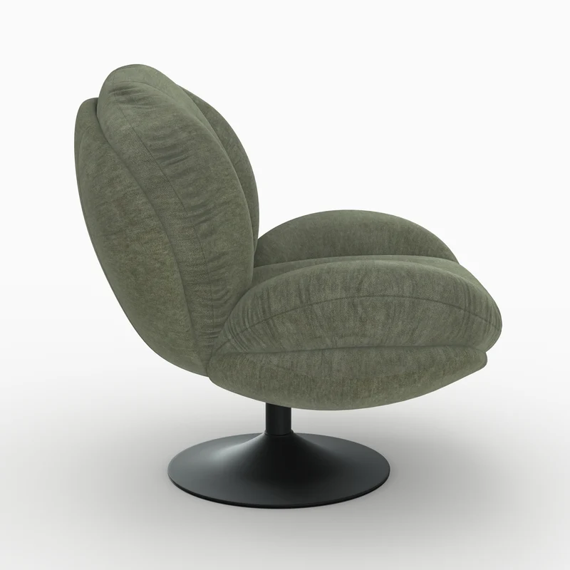 Fauteuil Ricci pivotant en tissu effet velours vert kaki