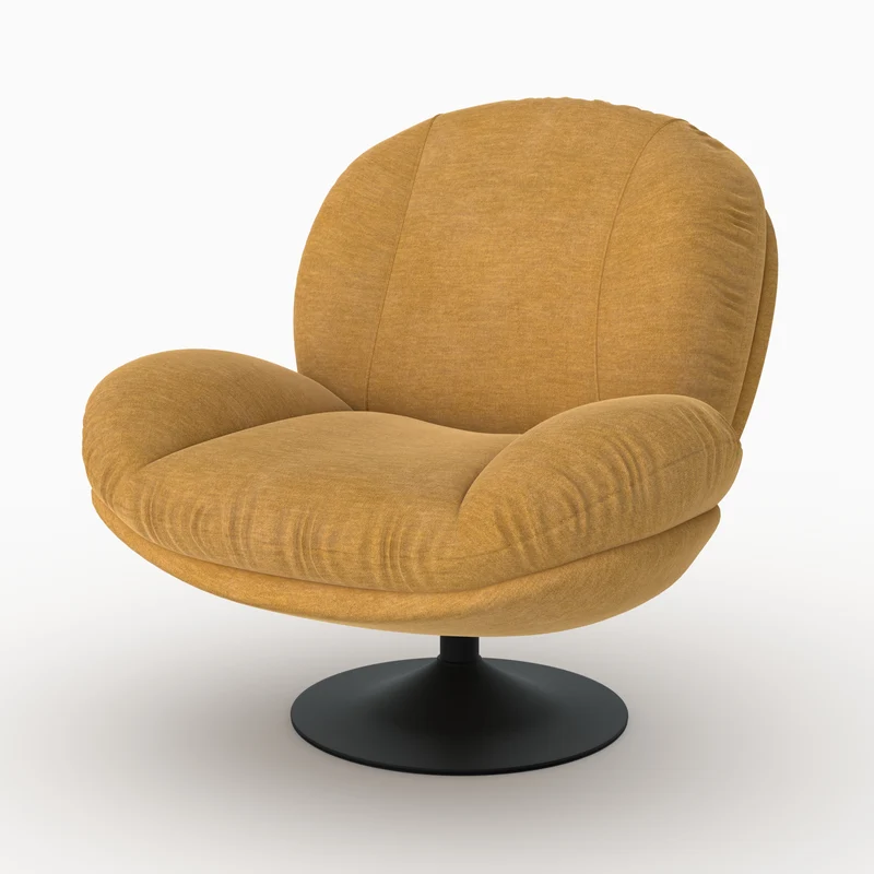 Fauteuil Ricci pivotant en tissu effet velours jaune moutarde