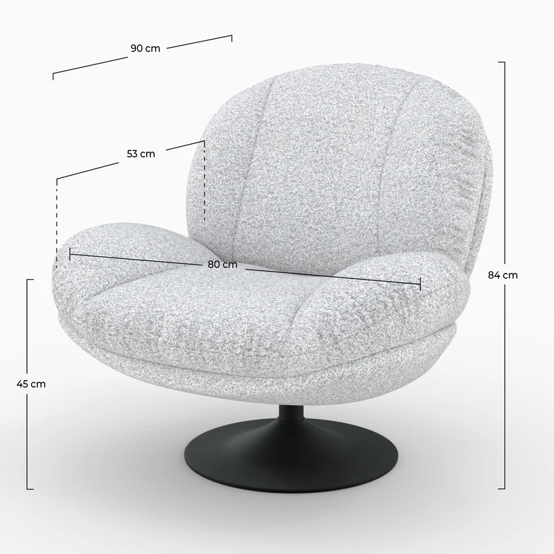 Fauteuil Ricci pivotant en tissu bouclé gris chiné