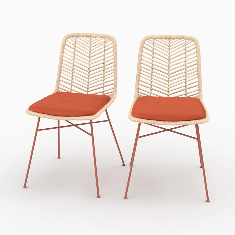 Lot de 2 chaises Tamara en rotin et tissu orange vermillon