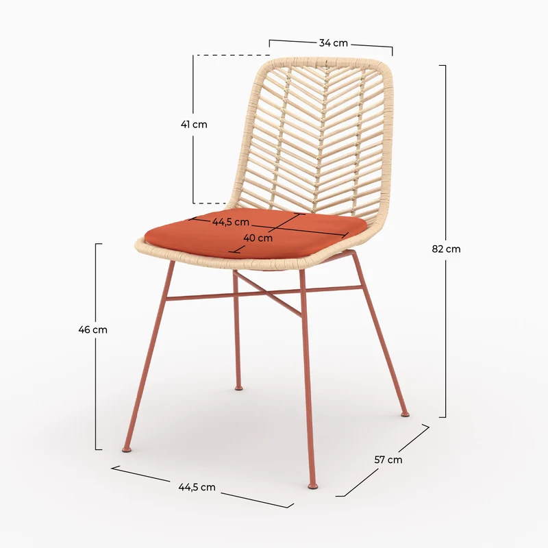 Lot de 2 chaises Tamara en rotin et tissu orange vermillon