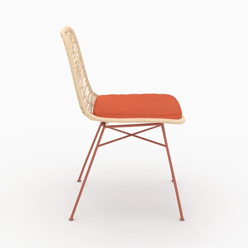 Lot de 2 chaises Tamara en rotin et tissu orange vermillon