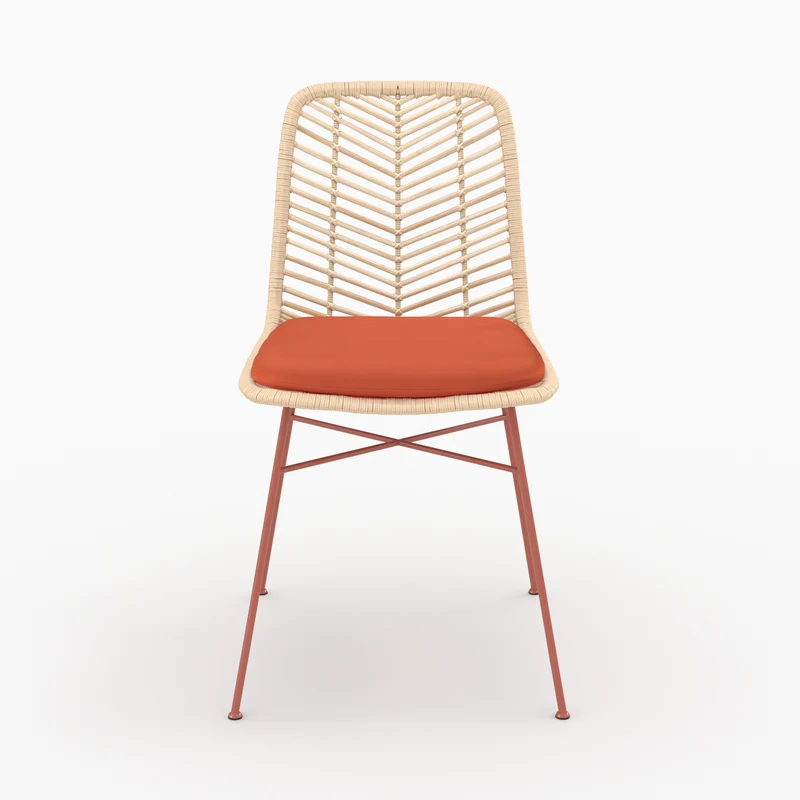 Lot de 2 chaises Tamara en rotin et tissu orange vermillon