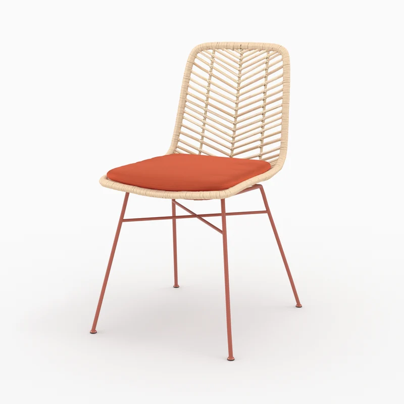 Lot de 2 chaises Tamara en rotin et tissu orange vermillon