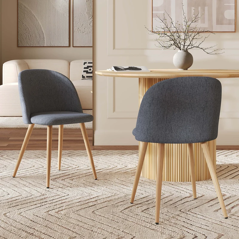 Lot de 2 chaises Cozy en tissu bleu marine et pieds en métal marron