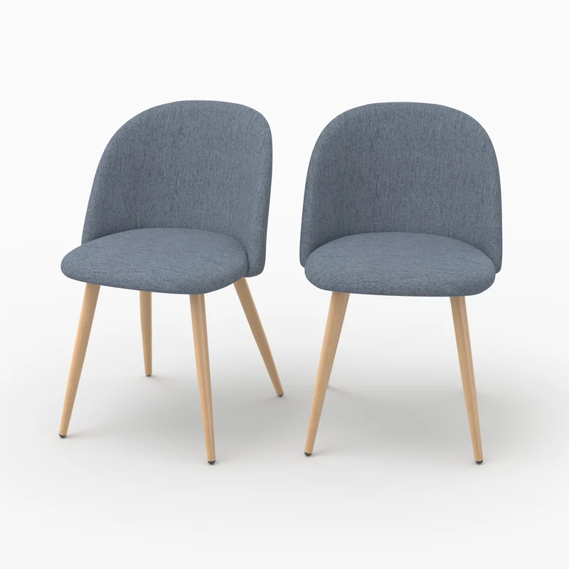 Lot de 2 chaises Cozy en tissu bleu marine et pieds en métal marron
