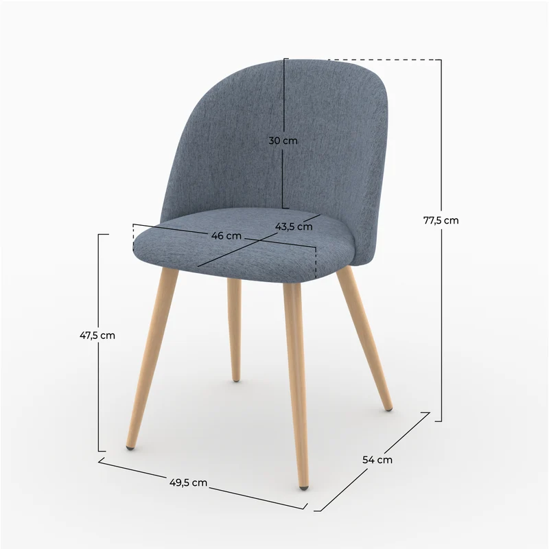Lot de 2 chaises Cozy en tissu bleu marine et pieds en métal marron