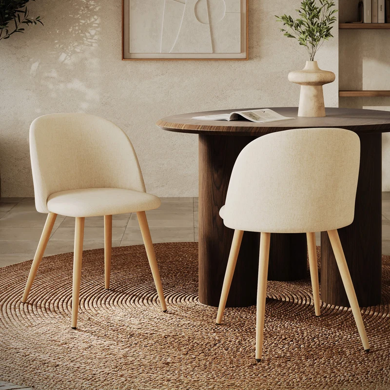 Lot de 2 chaises Cozy en tissu beige et pieds en métal marron