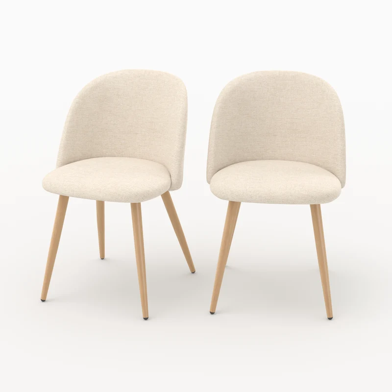 Lot de 2 chaises Cozy en tissu beige et pieds en métal marron