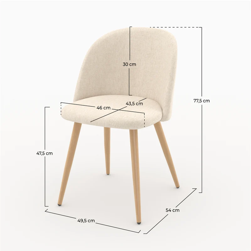 Lot de 2 chaises Cozy en tissu beige et pieds en métal marron