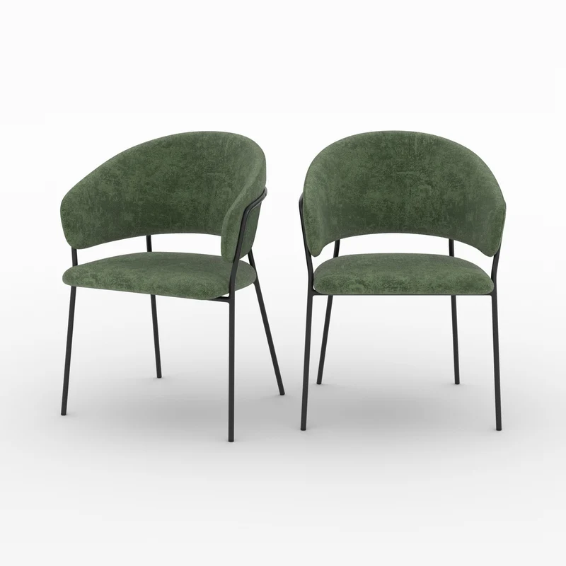 Lot de 2 chaises Amaya en tissu vert sapin et pieds en métal noir