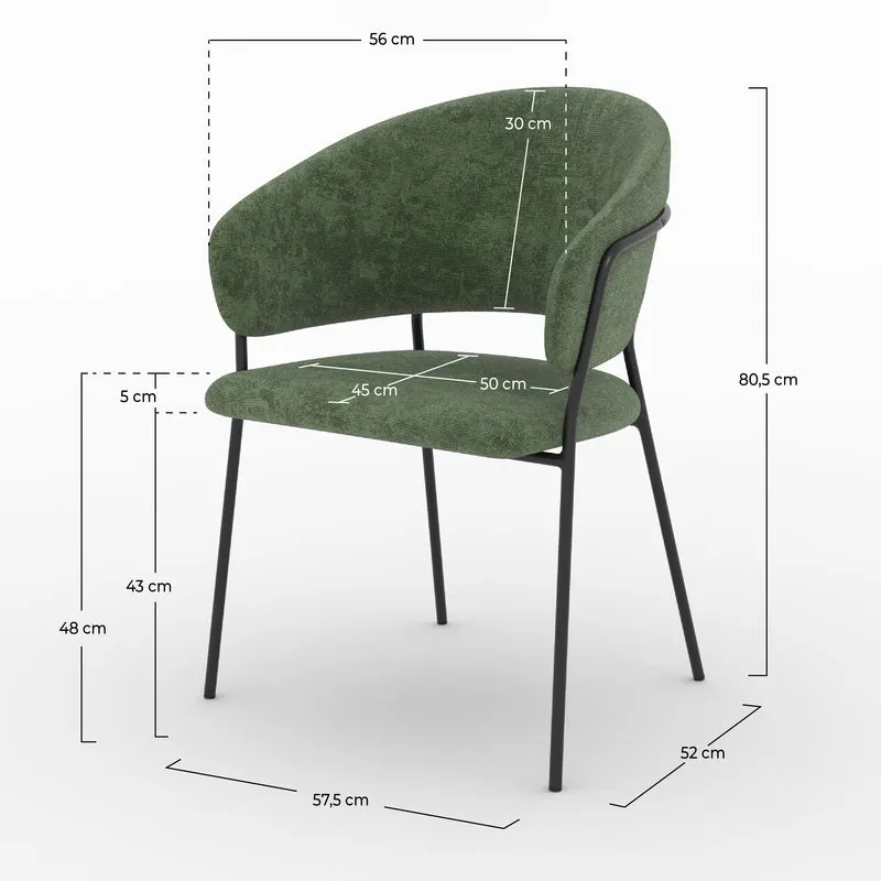 Lot de 2 chaises Amaya en tissu vert sapin et pieds en métal noir