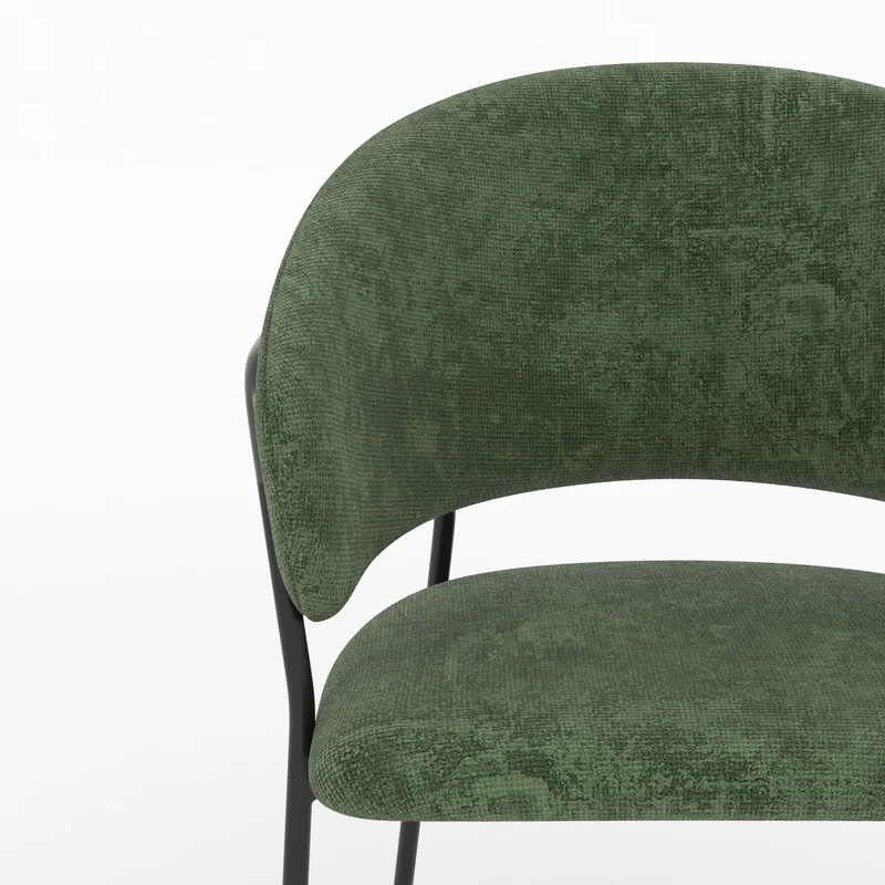 Lot de 2 chaises Amaya en tissu vert sapin et pieds en métal noir