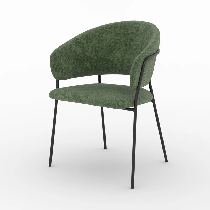 Lot de 2 chaises Amaya en tissu vert sapin et pieds en métal noir