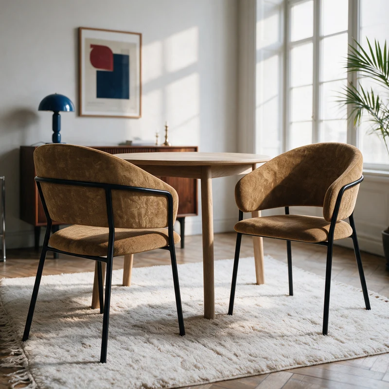 Lot de 2 chaises Amaya en tissu caramel et pieds en métal noir