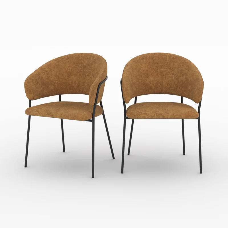 Lot de 2 chaises Amaya en tissu caramel et pieds en métal noir