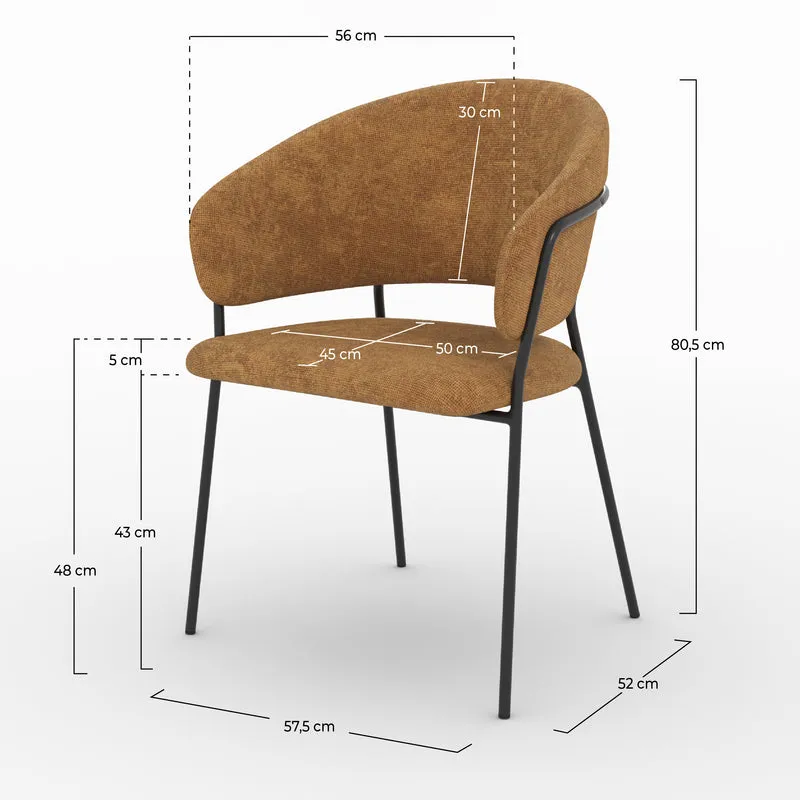 Lot de 2 chaises Amaya en tissu caramel et pieds en métal noir