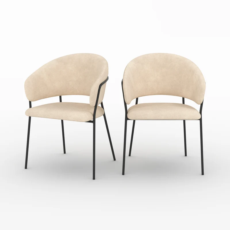 Lot de 2 chaises Amaya en tissu beige et pieds en métal noir