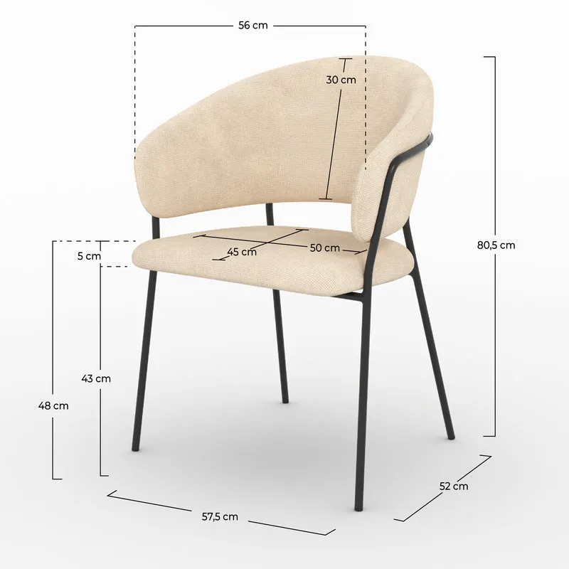 Lot de 2 chaises Amaya en tissu beige et pieds en métal noir