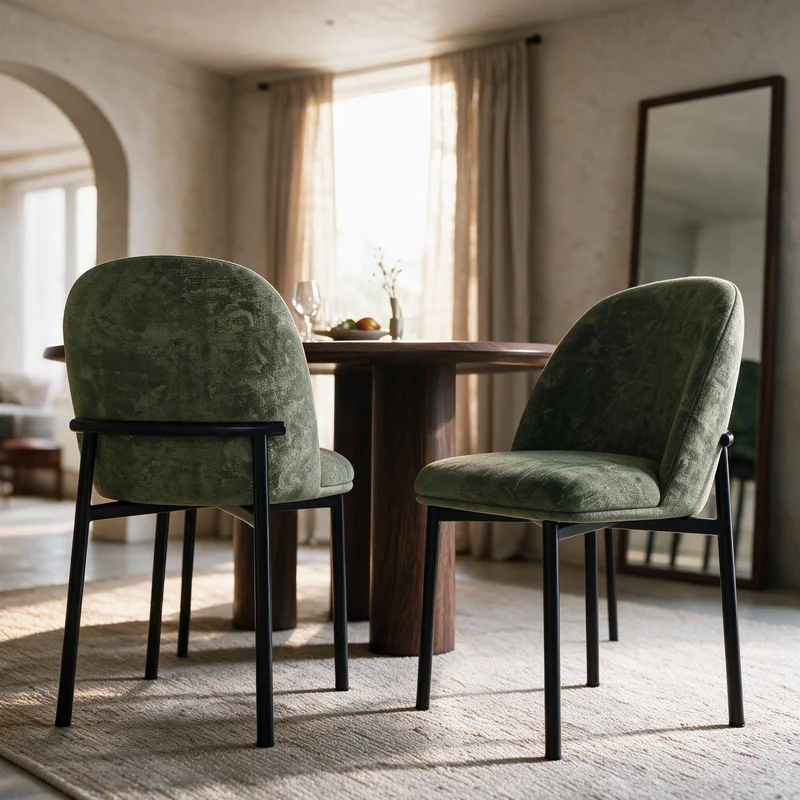 Lot de 2 chaises Noah en tissu vert sapin et pieds en métal noir