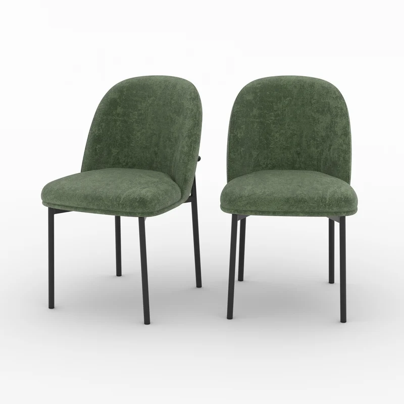Lot de 2 chaises Noah en tissu vert sapin et pieds en métal noir