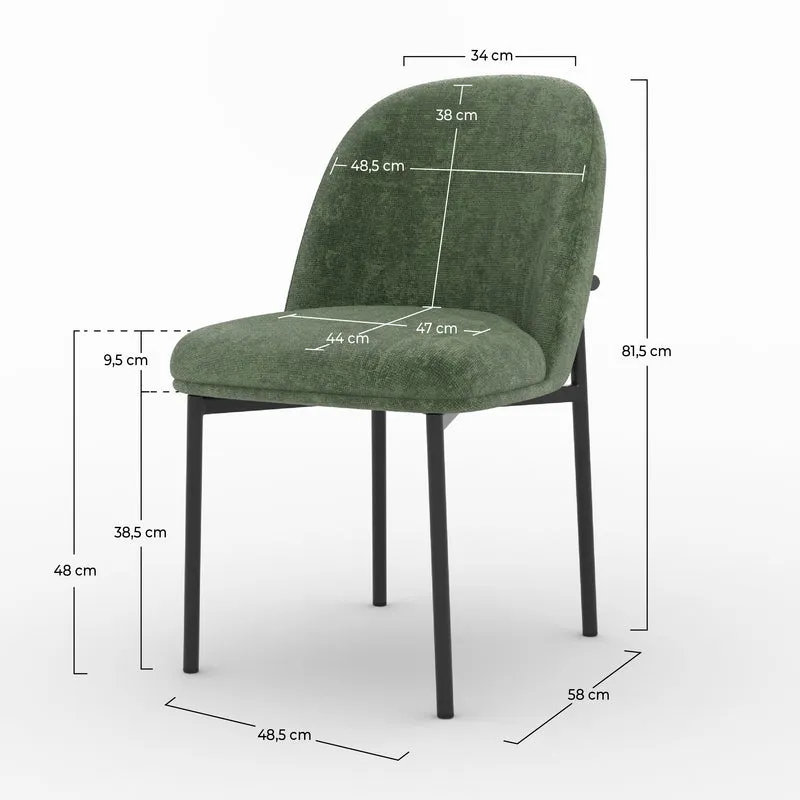 Lot de 2 chaises Noah en tissu vert sapin et pieds en métal noir