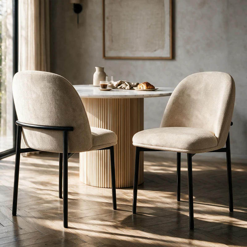 Lot de 2 chaises Noah en tissu beige et pieds en métal noir