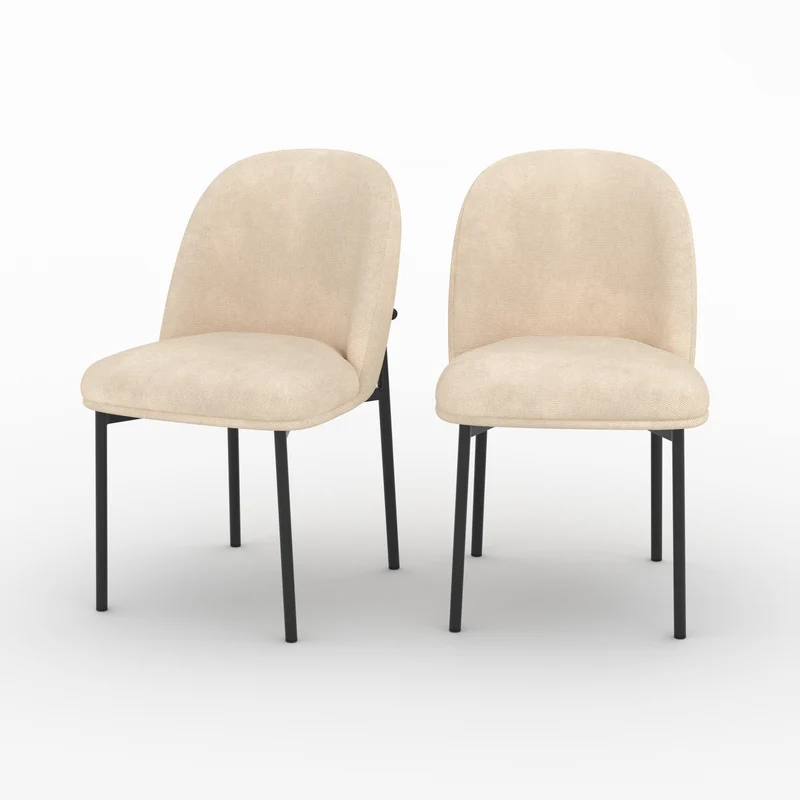 Lot de 2 chaises Noah en tissu beige et pieds en métal noir