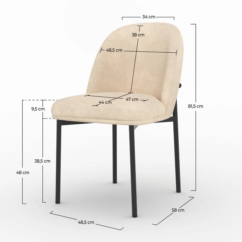 Lot de 2 chaises Noah en tissu beige et pieds en métal noir