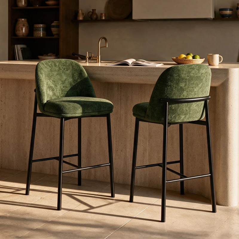 Lot de 2 chaises pour îlot central 67 cm Noah en tissu vert sapin