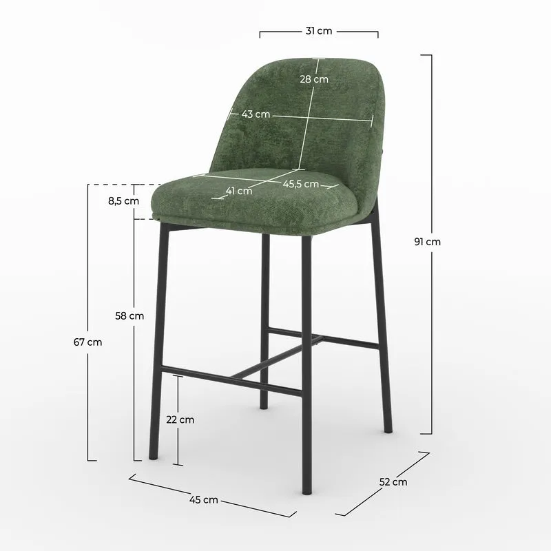 Lot de 2 chaises pour îlot central 67 cm Noah en tissu vert sapin