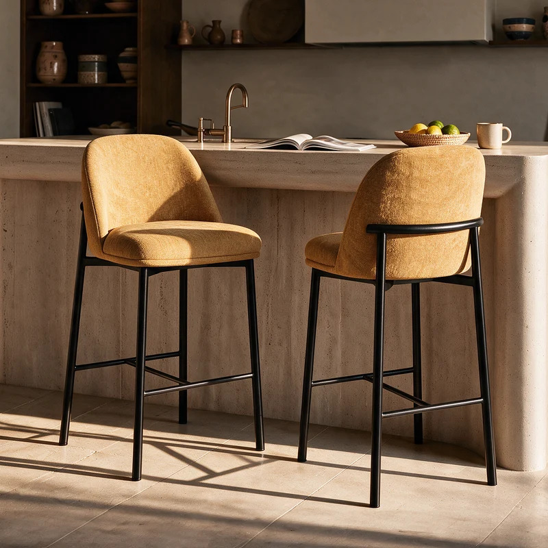 Lot de 2 chaises pour îlot central 67 cm Noah en tissu jaune moutarde